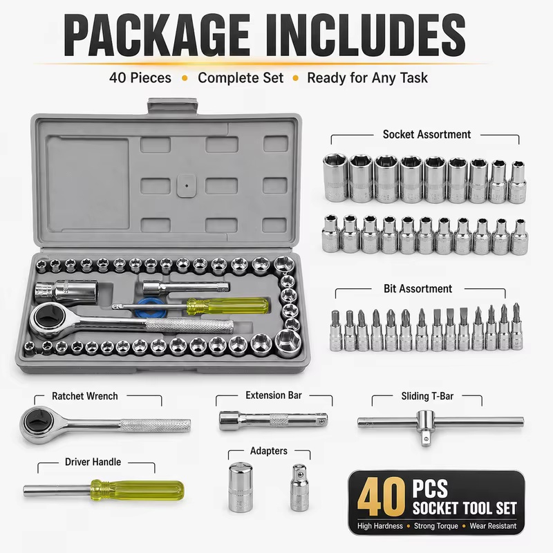 Workshop Tools Sale - 40-Piece Combination Socket Set for Automotive