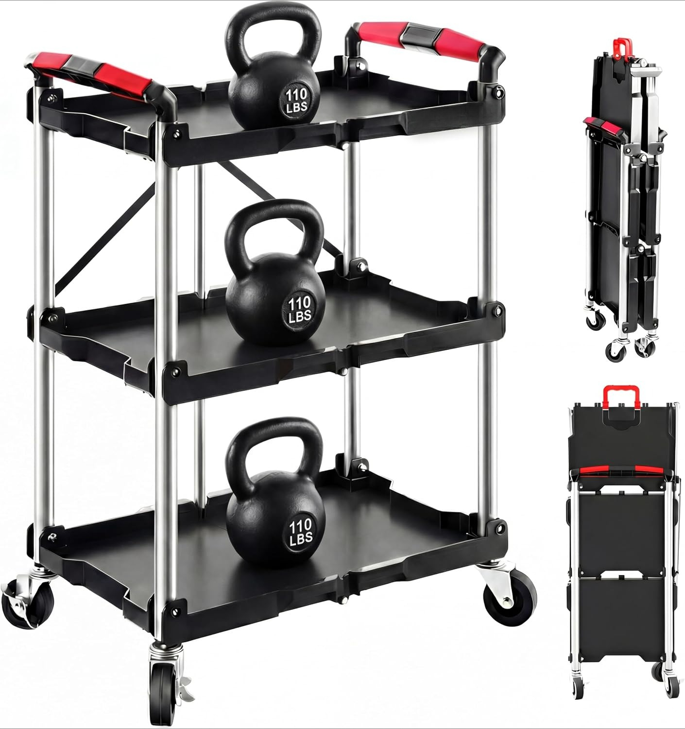 3-Shelf Foldable Rolling Utili - Tools For Home Workshop 评论和价格